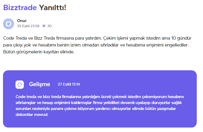 bizztrade şikayet var
