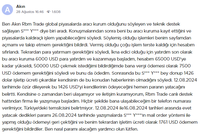 rbm trade şikayet var