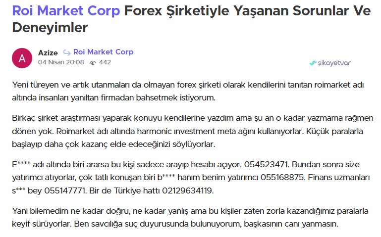 roi market corp şikayet