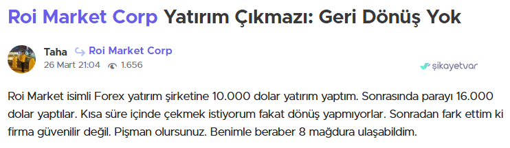 roi market corp şikayet