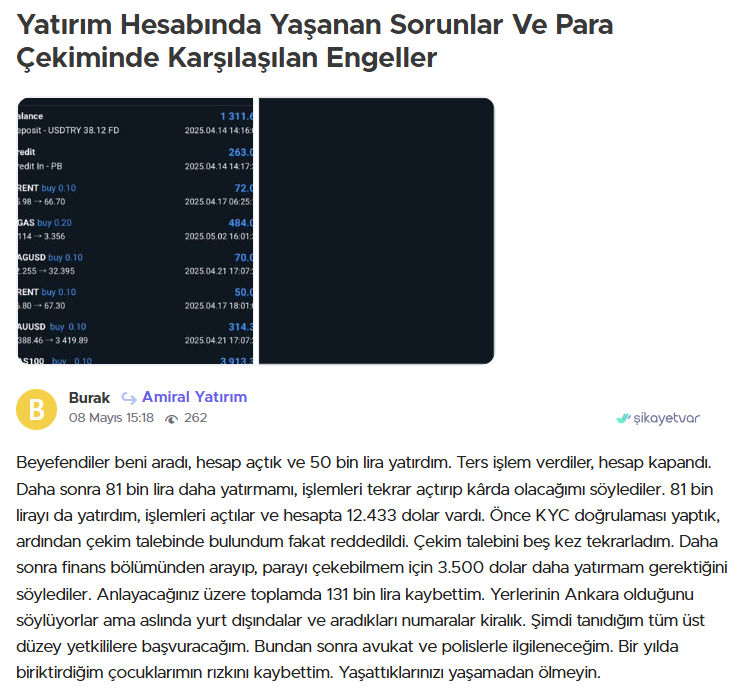 amiral yatırım şikayet