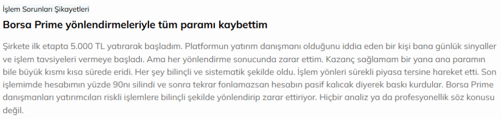 borsa prime şikayet