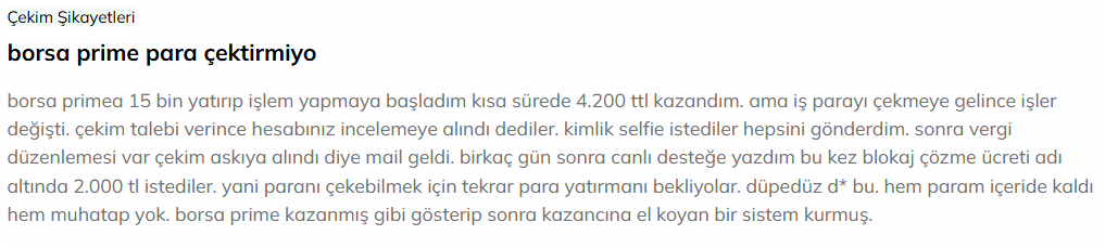borsa prime şikayet