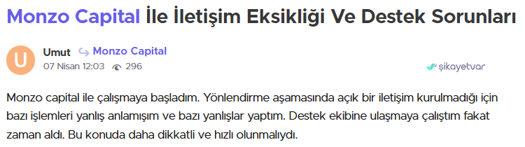 monzo capital şikayet