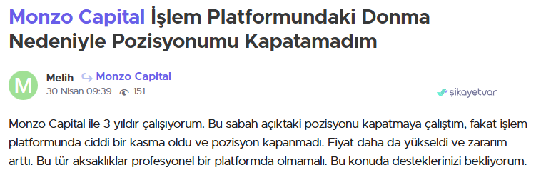 monzo capital şikayet
