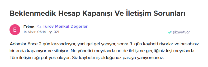 türev menkul değerler şikayet