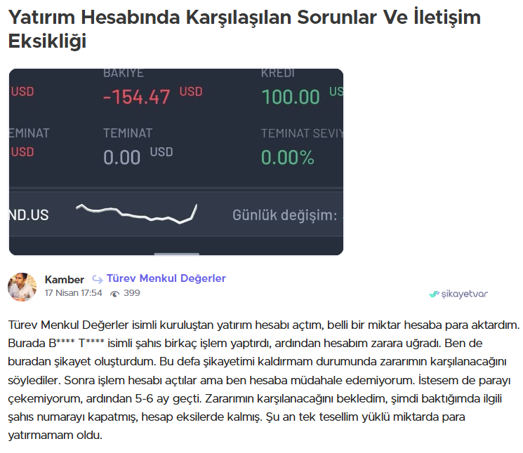 türev menkul değerler şikayet