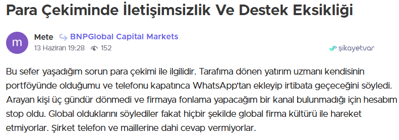 bnp global şikayet