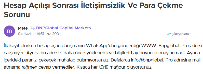 bnp global şikayet