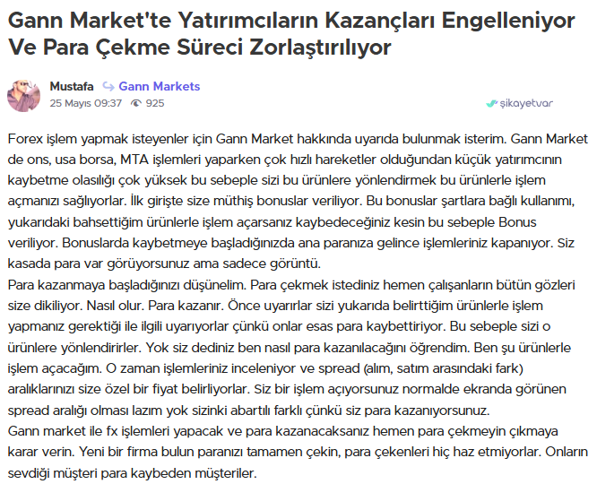 gann markets şikayet