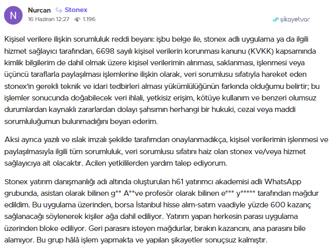 stonex şikayet