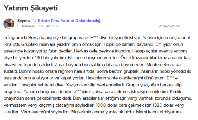 aventis yatırım şikayet
