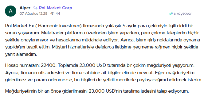 harmonic investment group şikayet
