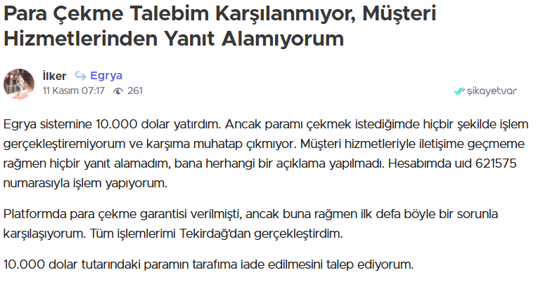 Egrya Financial Technology şikayet