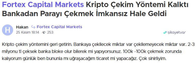 fortex capital markets şikayet