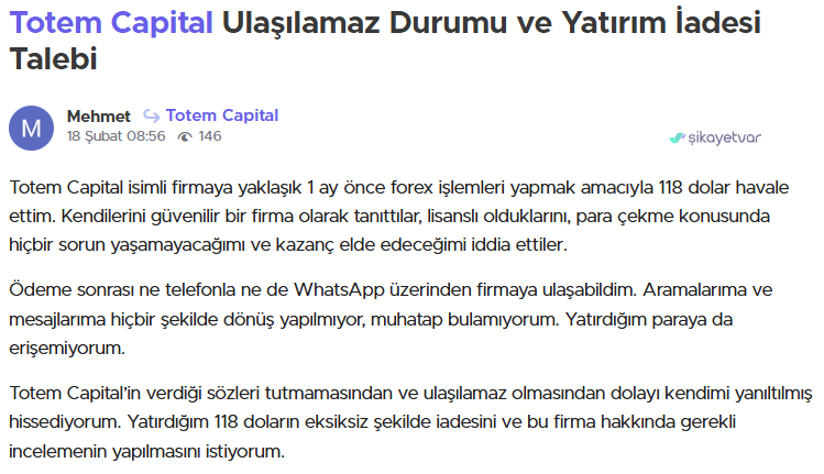 totem capital şikayet