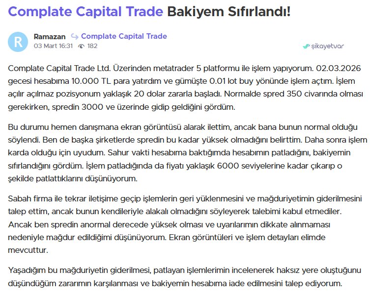 complate capital trade şikayet