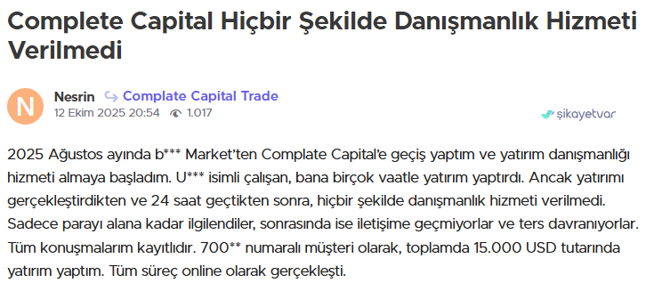 complate capital trade şikayet