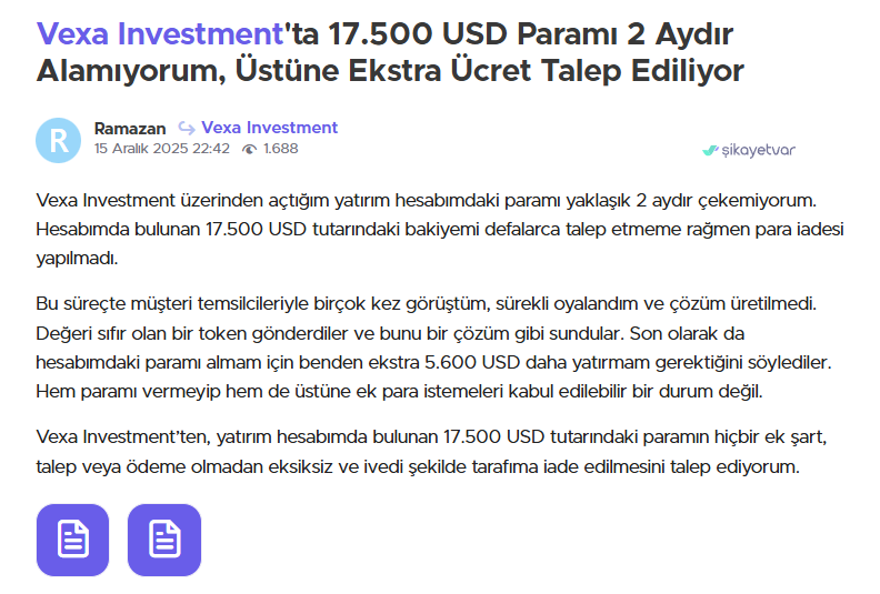 vexa investment şikayet