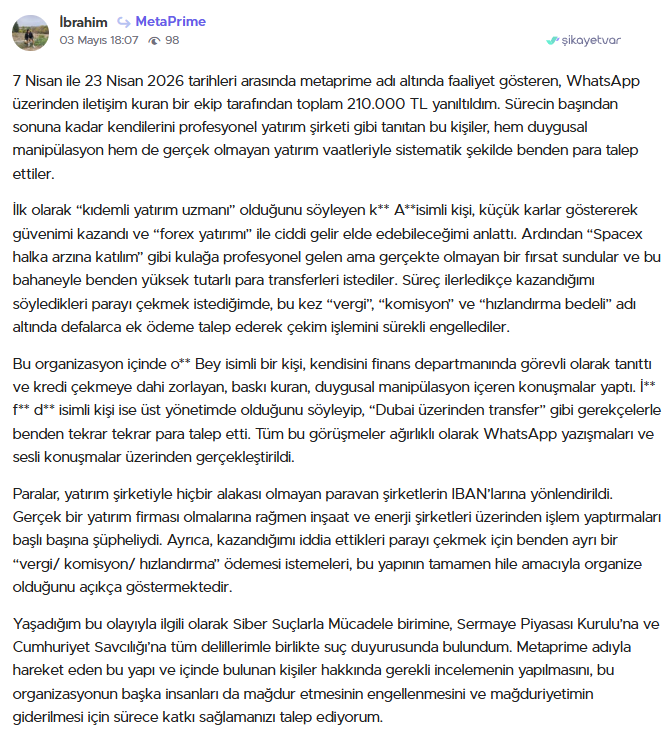meta prime şikayet