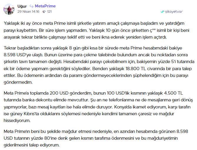 meta prime şikayet