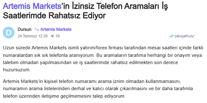 artemis markets şikayet