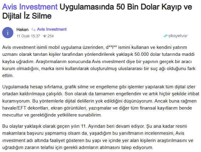 avis investment şikayet