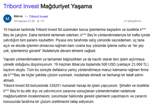 tribord invest şikayet
