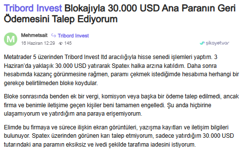 tribord invest şikayet