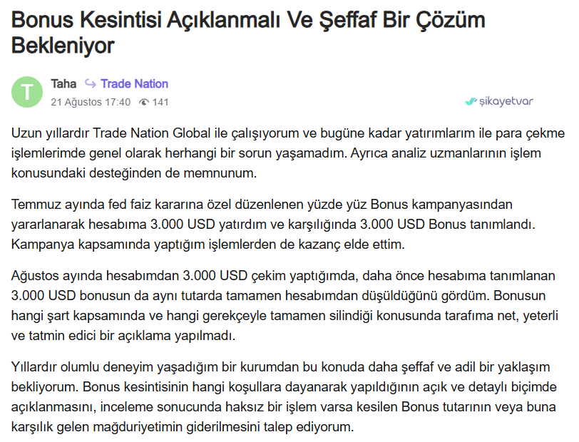 trade nation şikayet